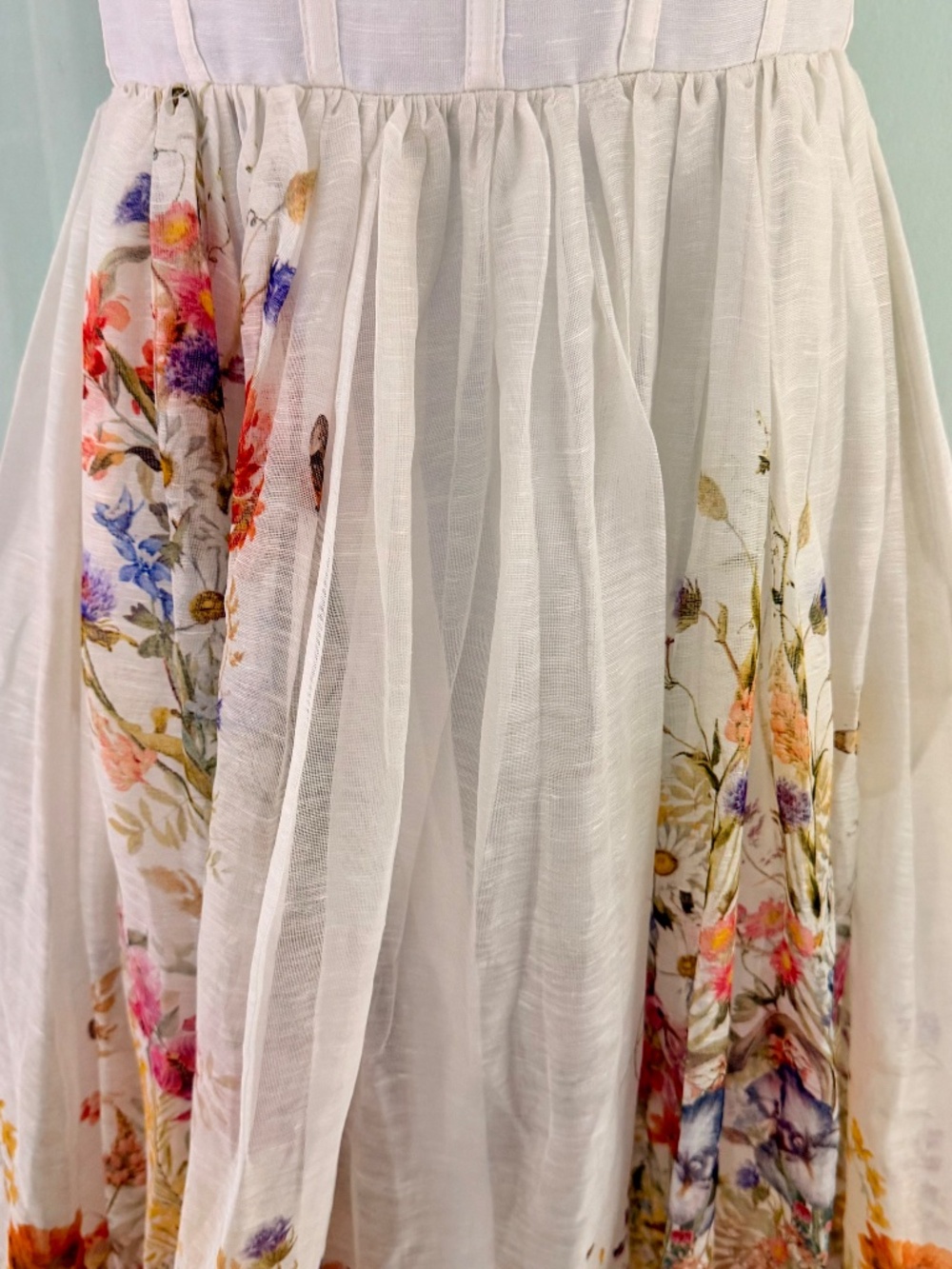 Zimmermann Natura Ivory Wildflower Ruched Midi Dress Size 1, Small - Picture 13 of 16